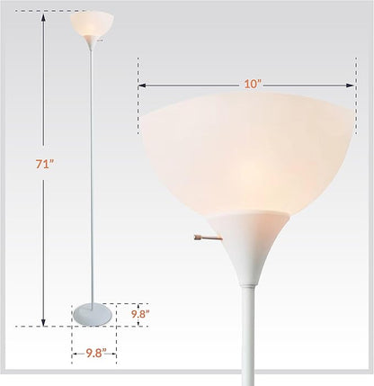 Newhouse Lighting NHFL-JO-WH Joey 71-inch Modern Standing, Torchiere Floor Lamp for Bedrooms, Living Room | Durable Floor Lamp for Home, Office, Reading (White)