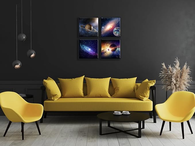 Wieco Art Framed Wall Art 4 Panels Contemporary Star Sky Pictures Astronomy Artwork Modern Canvas Prints Space Pictures Universal Magic Power for Bedroom Home Decorations