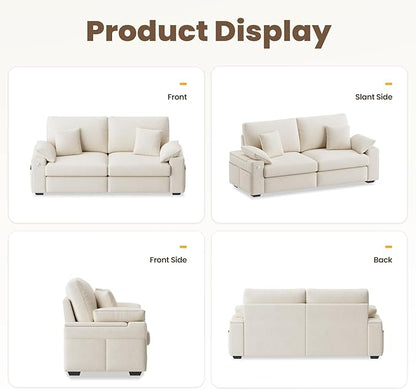 76" Modern Loveseat Couches for Living Room, Comfy Loveseat Sofa with Deep Seat Couch, USB/Type-C Port, Side Storage, Removable Cover, Small Couches for Living Room, Beige