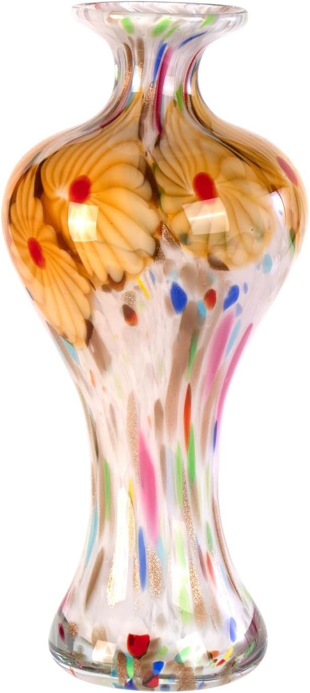 KAMMAK Colored Glass Vase, Beautiful Hand Blown Decorative Vase, Modern Art Vase for Flower Mantle Dining Table Centerpiece, Entryway Living Room Wedding Decoration, 8HPQSKQ024