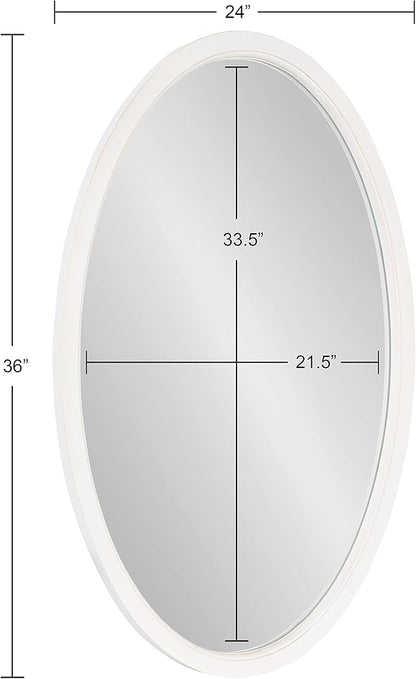 Kate and Laurel Hogan Farmhouse Oval Wall Mirror; 24 x 36; Rustic White; Sophisticated Coastal Mirror for Wall