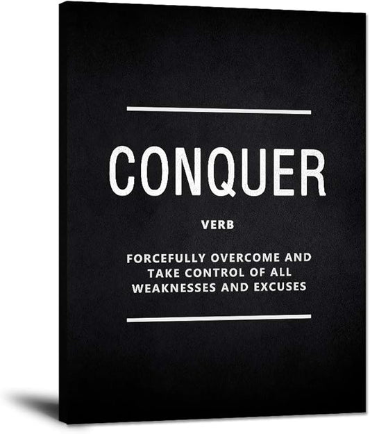Inspirational Wall Art Motivational Posters Conquer Verb Modern Inspiring Office Quotes Positive Motto Canvas Painting Picture Prints Artwork Decor for Home Office Framed Easy to Hang (18”Wx24”H)