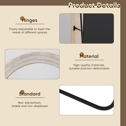 Full Length Mirror, 71"x32" Wooden Mirror Full Length with Stand Wood Floor Mirror, Oversized Stand Up Mirrors Large Wall Mirrors, Wall Mounted Mirrors, Arched Wood Style, White