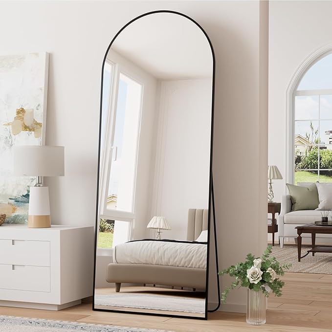 70''x26'' Full Length Mirror, Large Arched Floor Mirror with Stand, Oversized Wall Mirror, Full Body Mirrors Standing Leaning for Living Room, Bedroom (Black)