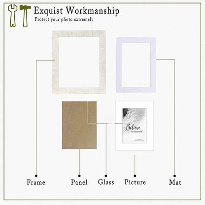 Wide Molding Rustic 11x14 Picture Frames, Made of HD Glass Display Picture 8x10 with Mat, Beige Photo Frame for Wall Mounting, 2 Sets