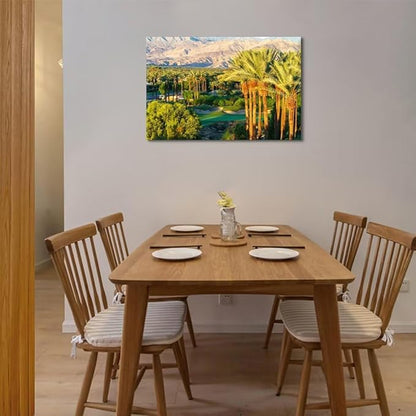 Palm Trees with Golf Course Canvas Wall Art for Living Room Bedroom Bathroom Home Decorations Coachella Valley Mountain Picture Wall Decor Prints Modern Framed Artwork Ready to Hang(18''H x 24''W)