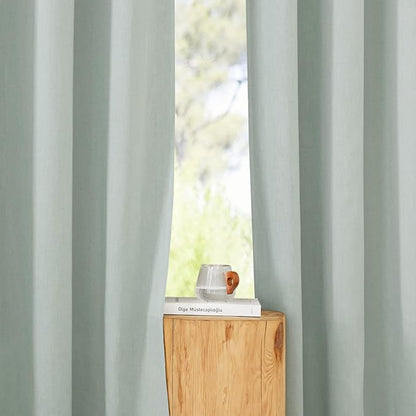 NICETOWN Linen Flax Semi Sheer Curtains 92" Length, Grommet Window Treatments Privacy Added with Light Penetration Vertical Drapes for Loft/Home Office, Sage Green, W55 x L92, 2 Panels