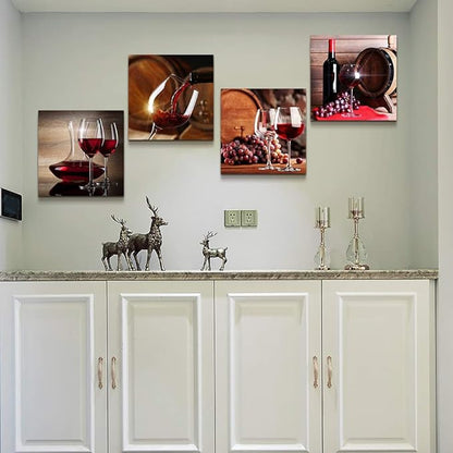 Kitchen Wall Art for dining room Wall Decor Still life wine Fruit goblet Canvas Prints Artwork Wine barrel bar watercolor painting family wall decorations restaurant bedroom Decor 4 piece set