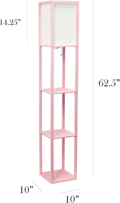 Simple Designs LF1014-LPK Etagere Organizer Storage Shelf Linen Shade Floor Lamp, Light Pink