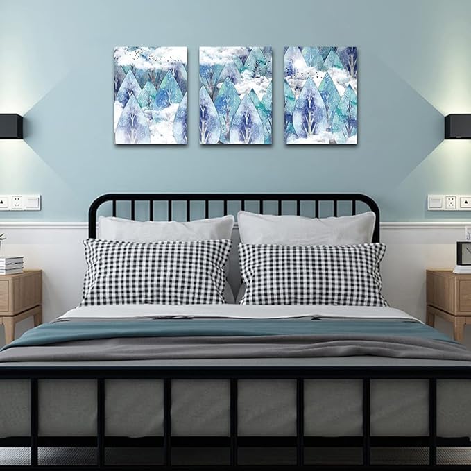 Abstract Canvas Wall Art For Living Room Family Wall Decor For Bedroom Modern Wall Decorations For Bathroom Hang Pictures Artwork Kitchen Canvas Art Blue Tree Wall Paintings Home Decoration 3 Piece