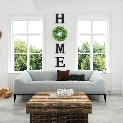 Pinkpum Wooden Home Sign with Artificial Green Wreath for O, Hanging Farmhouse Wall House Decor Wood Letters for Wall Art Rustic Home Decor, Wall Decor for Living Room Kitchen Entryway (Black)