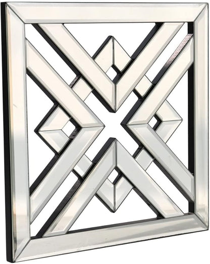 QMDECOR Silver Mirrored Wall Decor 16x16" Modern Fashion DIY Wall-Mounted Mirror X Design Gorgeous Glam Accent Vintage Chic for Room and Home
