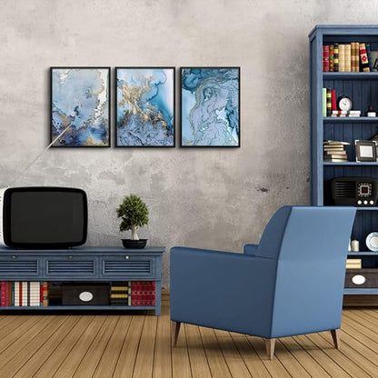 hyidecorart Black Framed Wall Art For Living Room Wall Decorations For Bedroom Wall Pictures Office Wall Decor blue Abstract Watercolor Wall Painting Prints Artwork Modern Home Decor 12X16 3 Piece