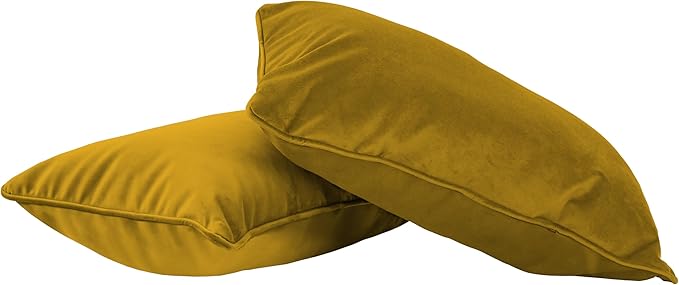 FDP 12" x 20" Velvet Rectangle Lumbar Pillow Set with Piping Decorative Throw Pillow for Home Dcor in Living Room, Bedroom or Lounge (2-Pack) - Dijon, 15159-114