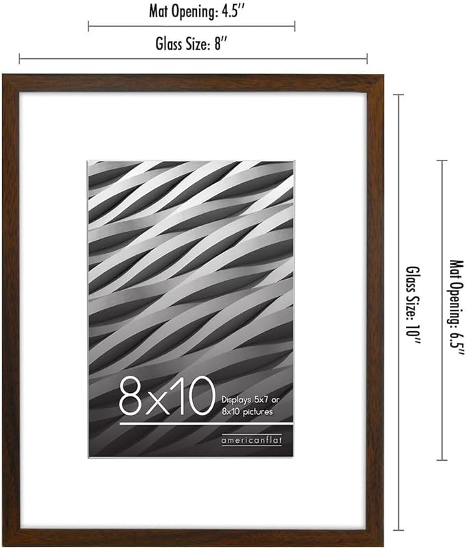 Americanflat 8x10 Picture Frame with Shatter-Resistant Glass - Use as 5x7 Frame with Mat or Display 8x10 Photo Without Mat - Streamline Collection - Picture Frames for Tabletop and Wall - Walnut