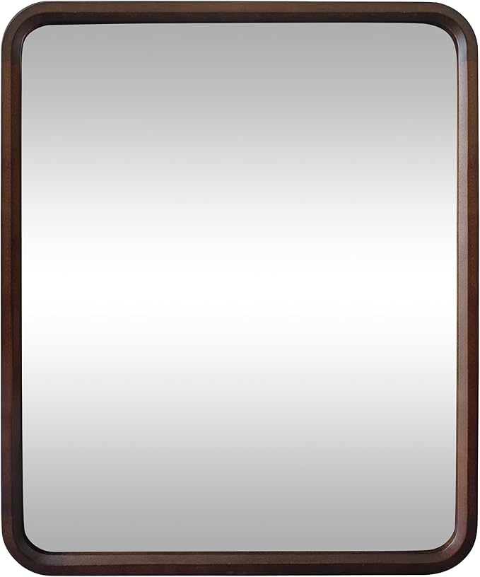 Bathroom Mirror for Wall,Wood Rectangle 30 x 36 inch Hanging Vatiny Tempered Mirrors with Rounded Corner for Living Room,Bedroom,Entryway