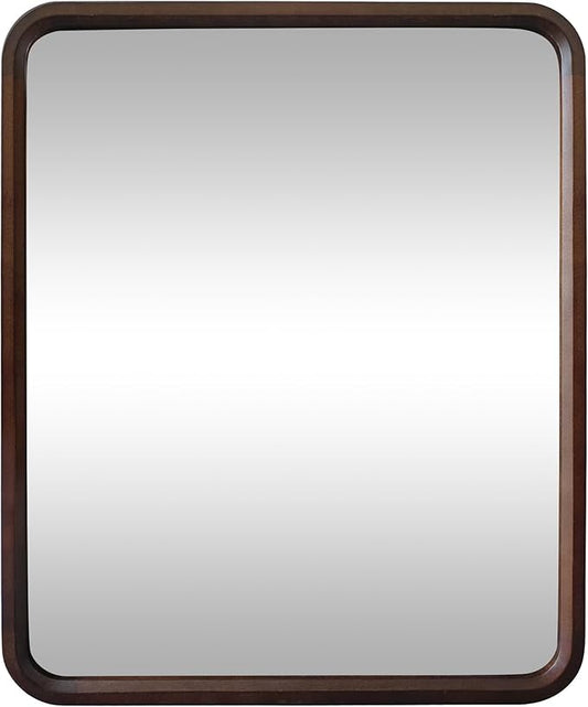Bathroom Mirror for Wall,Wood Rectangle 30 x 36 inch Hanging Vatiny Tempered Mirrors with Rounded Corner for Living Room,Bedroom,Entryway