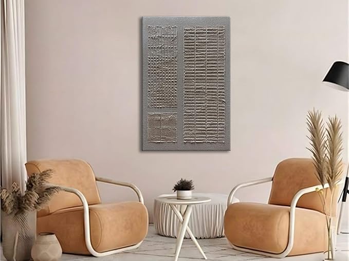 Slyart 100% Hand-Painted Beige and White Texture Abstract Wall Art Oil Painting 45x30 inch Contemporary Minimalist Art Home Wall Decoration Painting