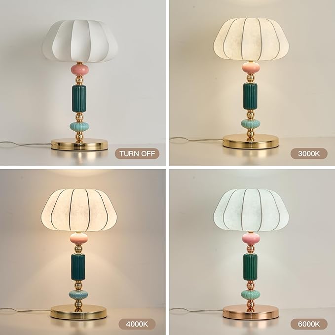 Modern White Fabric Table Lamp Plug in Metal Base Desk Light with Plug Cord Switch for Bedroom Bedside Living Room