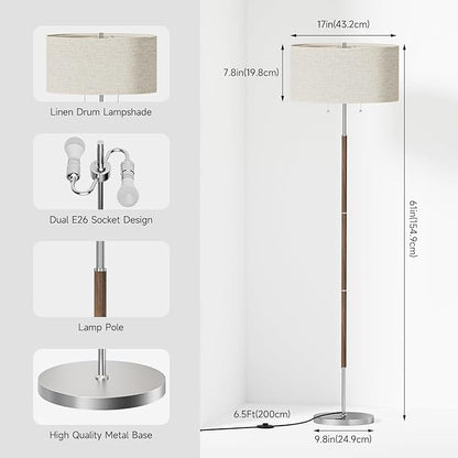 Karjoefar 2-Light Floor Lamp, Mid Century Floor Lamp with Beige Lampshade, Standing Lamp Tall Lamp for Living Room Bedroom, 3 Color Temperatures 9W Bulb Include
