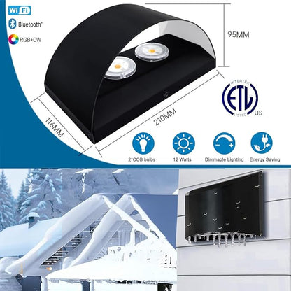 rosykite Smart RGB and Double White Outdoor Wall Sconces, WiFi Modern Wall Lights with App & Voice Control, Music Sync, IP65 Waterproof Up Down Lights for Indoor or Outdoor Porch Patio Garage