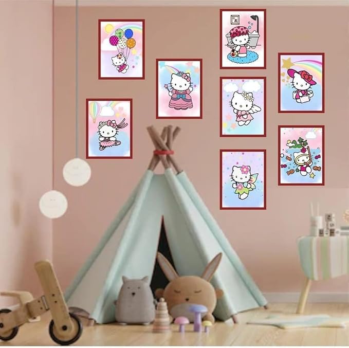 SYCART® Hello Kitty Wall Art Poster Prints, Posters for Girls Room, UNFRAMED Set of 8 ( 8x10 inches ), Kitty poster for girls bedroom, Kids Nursey Room decor, HelloKitty Decorations, Hello Kitty Watercolor poster