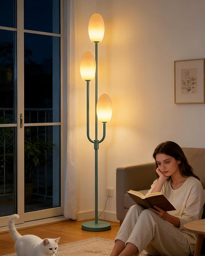 Lightdot 66IN Dimmable Floor Lamp 3-Lights Vintage Floor Lamps with Pebble Shade& Warm White Bulbs for Wedding Party Modern Standing Tall Lamp with 5Lbs Heavy Base for Living Room/Bedroom-Green