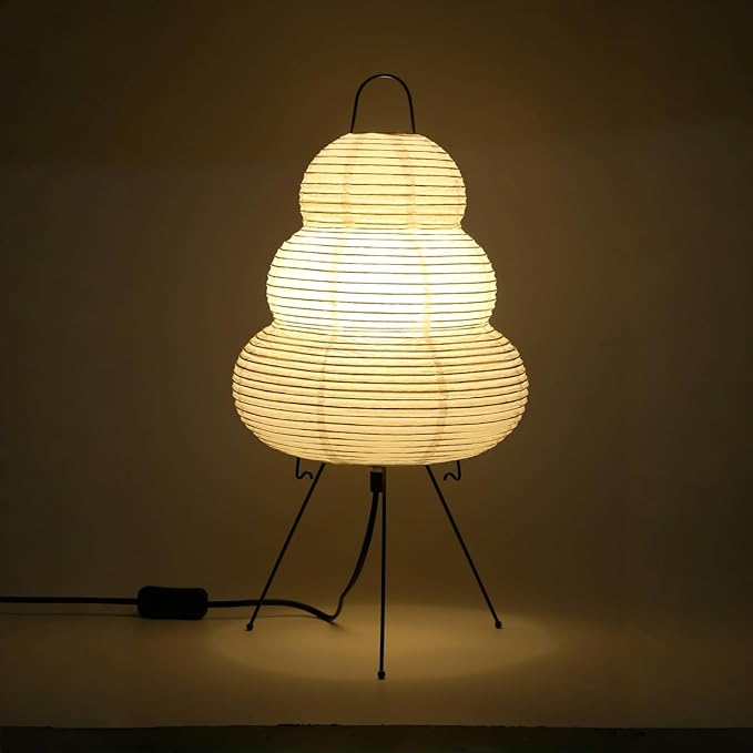 Japanese Noguchi Inspired Table Lamp Zen Rice Paper Lantern with Warm Light for Bedroom Living Room or Office Modern Japandi Decor(Segment)