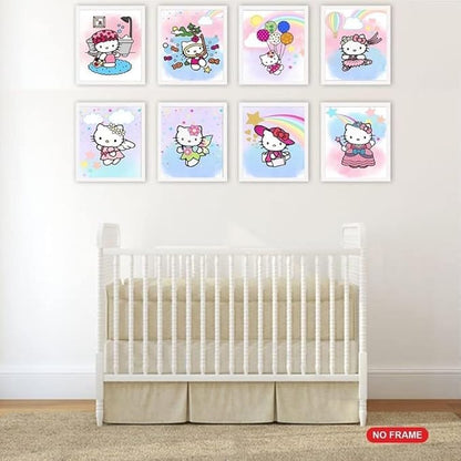 SYCART® Hello Kitty Wall Art Poster Prints, Posters for Girls Room, UNFRAMED Set of 8 ( 8x10 inches ), Kitty poster for girls bedroom, Kids Nursey Room decor, HelloKitty Decorations, Hello Kitty Watercolor poster