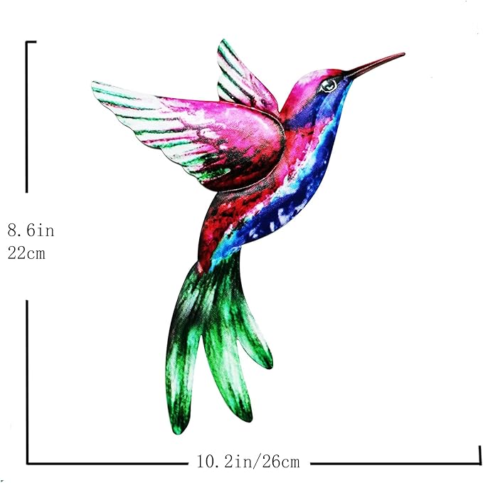 4 Pack Outdoor Garden Wall Art Decor Metal Hummingbird, 3D Colorful Garden Birds Sculpture, Metal Hand made Bird Wall Art Decorations for Fence Patio Balcony Living Room (purple)