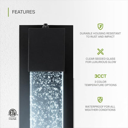 ASD LED 18" Bubble Glass Wall Light Fixture, Outdoor Dusk to Dawn Sconce | 3CCT, Waterproof, Photocell, ETL Listed | 12W 500LM 3000-5000K 120V | Exterior Lantern, Porch Lighting | Black, 4 Pack
