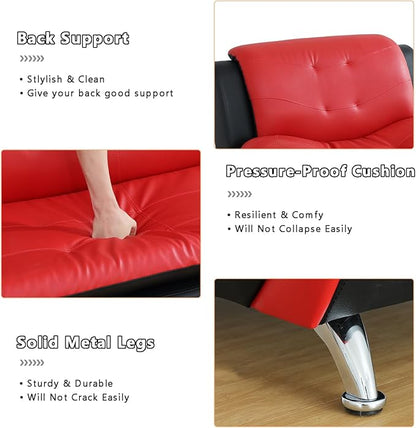 Leather Couches for Living Room, Living Room Couch Set, Sofa for Bedroom, Apartment, Living Room Furniture Sets (a-Leather Black&Red, Loveseat)