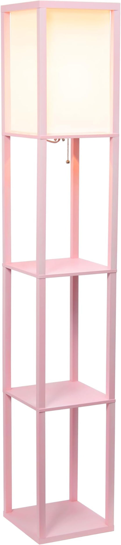 Simple Designs LF1014-LPK Etagere Organizer Storage Shelf Linen Shade Floor Lamp, Light Pink