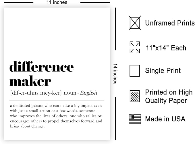 Poster Master Dictionary Art Poster - Definition of Difference Maker Print - Typography Art - Gift for Teacher, Mentor & Boss - Decor for Dorm, Library, Office or Classroom - 11x14 UNFRAMED Wall Art