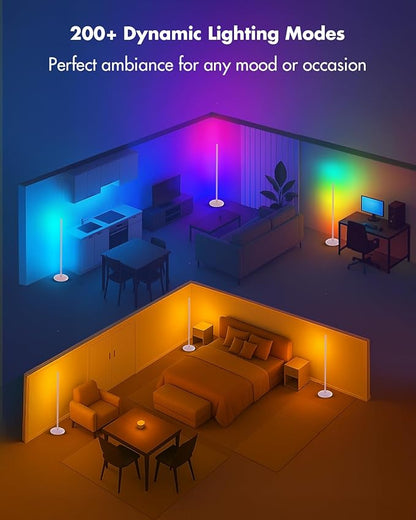 Corner Floor Lamp RGB, Smart LED Corner Lamp with APP & Remote Control, Floor Lamp Dimmable with 16 Million Colors, Music Sync, Standing Lamps for Living Room, Bedroom - Silver