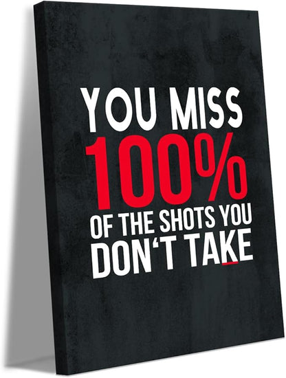 Yatsen Bridge Motivational Wall Art - You Miss 100% Of The Shots Quote, Framed Inspirational Canvas Prints Teamwork Poster for Office & Home Decor (24x36 Inch)
