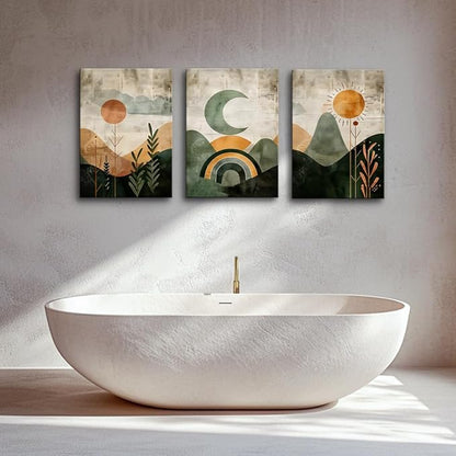 TTHYUEWS Large Canvas Wall Decor For Living Room Boho Wall Art For Bedroom Office Wall Decor Abstract Wall Paintings Vintage Geometry Pictures Artwork Modern Home Decorations 3 Piece Ready To Hang