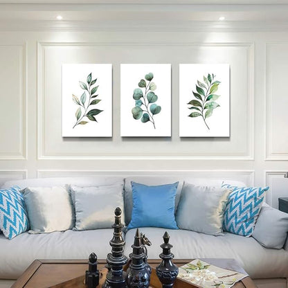 Green Leaf inspirational canvas Wall Art for Bedroom modern Canvas Prints Artwork Bathroom Wall Décor for Living Room Office Abstract Watercolor paintings 3 Piece Home Decoration kitchen wall painting