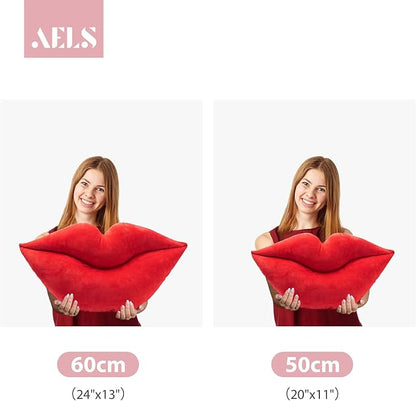 AELS 3D Large Lips Throw Pillows Smooth Soft Velvet Decorative Throw Pillows Love Pillows Cute Pillow Set of 2 for Couch Sofa Bed Living Room Bedroom, Red