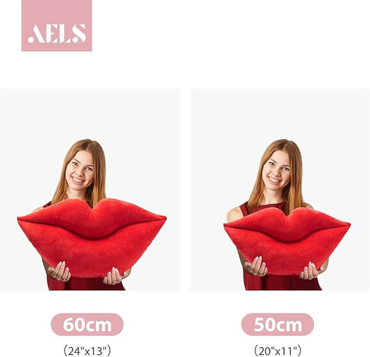 AELS 3D Large Lips Throw Pillows Smooth Soft Velvet Decorative Throw Pillows Love Pillows Cute Pillow Set of 2 for Couch Sofa Bed Living Room Bedroom, Red
