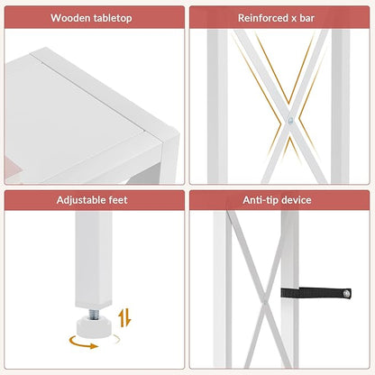 Gewudraw Console Table with Oulets and USB Ports, 55.1" Sofa Table Behind Couch, Industrial Long Skinny Stand for Hallway, Living Room, Bedroom, 6.5 Feet Power Cord, White
