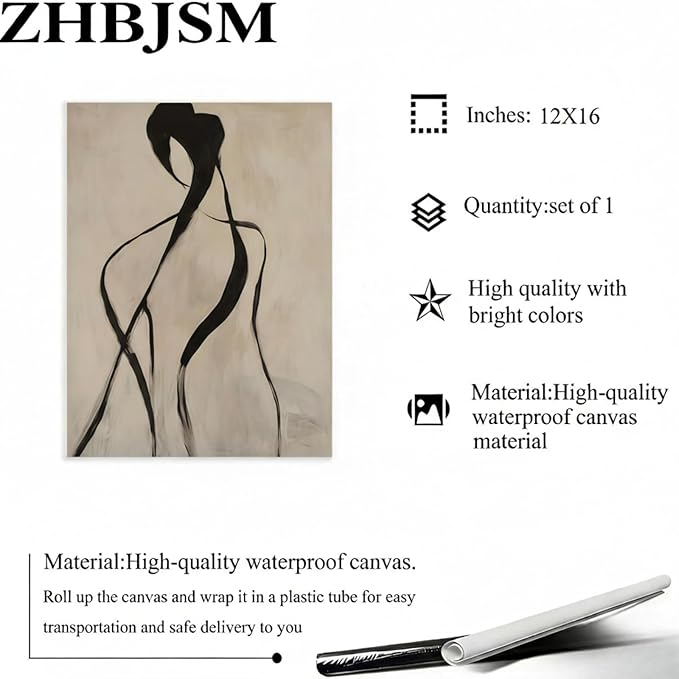 ZHBJSM Abstract Figure Wall Art Set of 2 Modern Minimalist Elegant Black People Line Subtle Texture Neutral Tone Home Living Room Bedroom Chic Modern Interior Decor 12x16 Inch Unframed