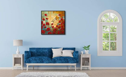 Wieco Art Framed Art Dragonfly Floral Oil Paintings on Canvas Wall Art for Bedroom Home Decorations Modern 100% Hand Painted Stretched Abstract Flowers Artwork with Black Frame