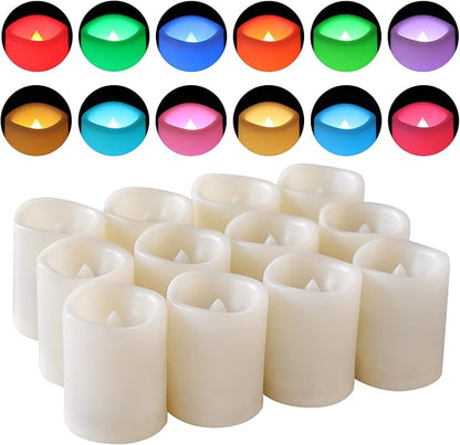 Color Changing Flameless Votive Candles with Remote and Timer, Battery Operated White LED Flickering 12 Pack Halloween Christmas Decor (1.5 x 2 Inches)