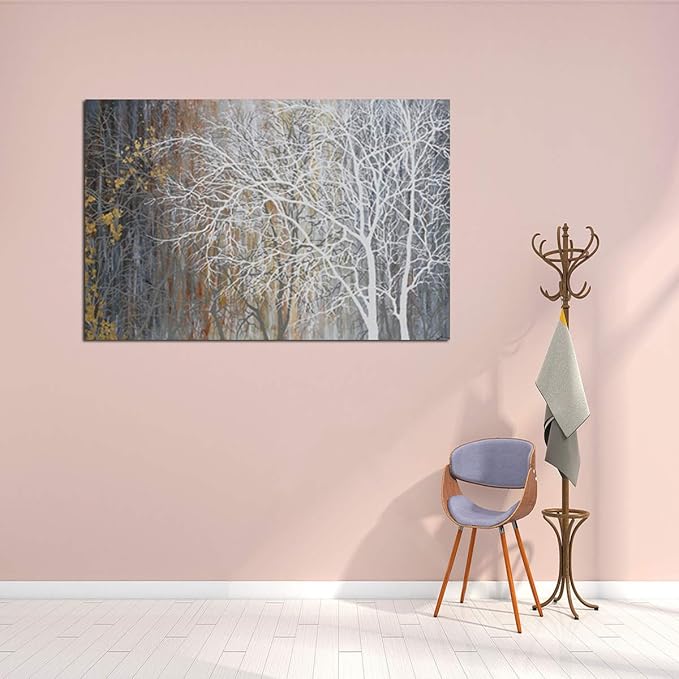 Yihui Arts Canvas Wall Art Hand Painted White Tree Pictures Brown Forest Painting Modern Abstract Landscape Nature Artwork for Bedroom Bathroom Home Office Living Room Decorations