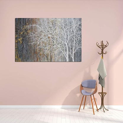 Yihui Arts White Birch Trees Painting 3D Canvas Art On Canvas Abstract Artwork Art Wood Inside Framed Hanging Wall Decoration Abstract Painting One Panel for Home Modern Decor