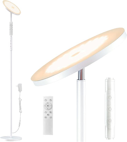 Yikuneng Super Bright Floor Lamp for Living Room, Stepless Dimmable LED Standing Lamp with Remote and Touch Control, 69” Tall Torchiere Corner Lamp for Bedroom Office Hotel, White