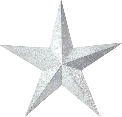 VHC Brands Patriotic Faceted Metal Star Galvanized Wall Hanging 24x24, Independence Day Decor, American Star Design, Distressed Appearance Metal Wall Hanging
