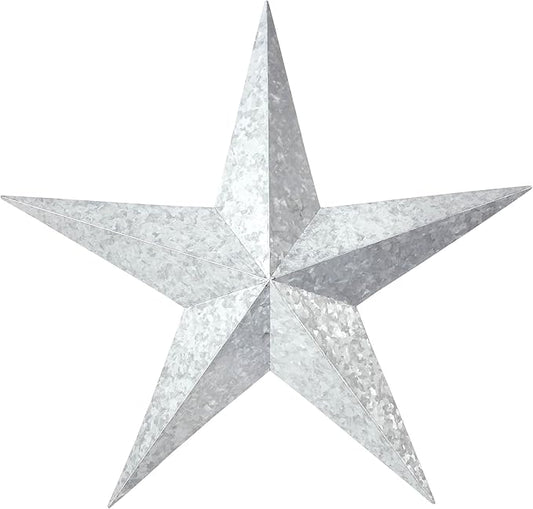 VHC Brands Patriotic Faceted Metal Star Galvanized Wall Hanging 24x24, Independence Day Decor, American Star Design, Distressed Appearance Metal Wall Hanging
