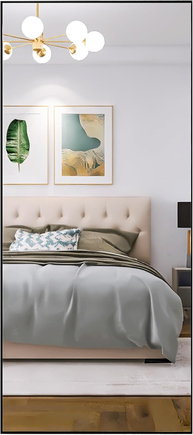 Beauty4U 71" x 32" Full Length Mirror with Stand, Large Floor Mirror for Bedroom, Wall Mounted or Leaning Full Body Mirror, HD Tempered Glass Dressing Mirror for Outfit Check & Home Decor, Black
